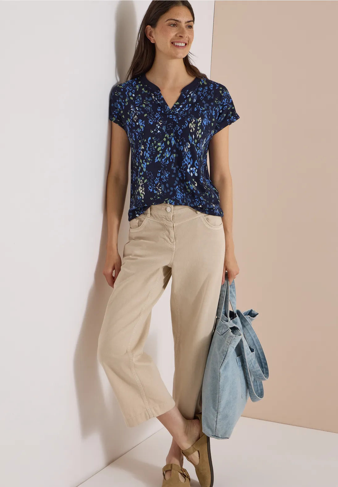 Cecil Minimal Print T-shirt In Urban Dark Blue