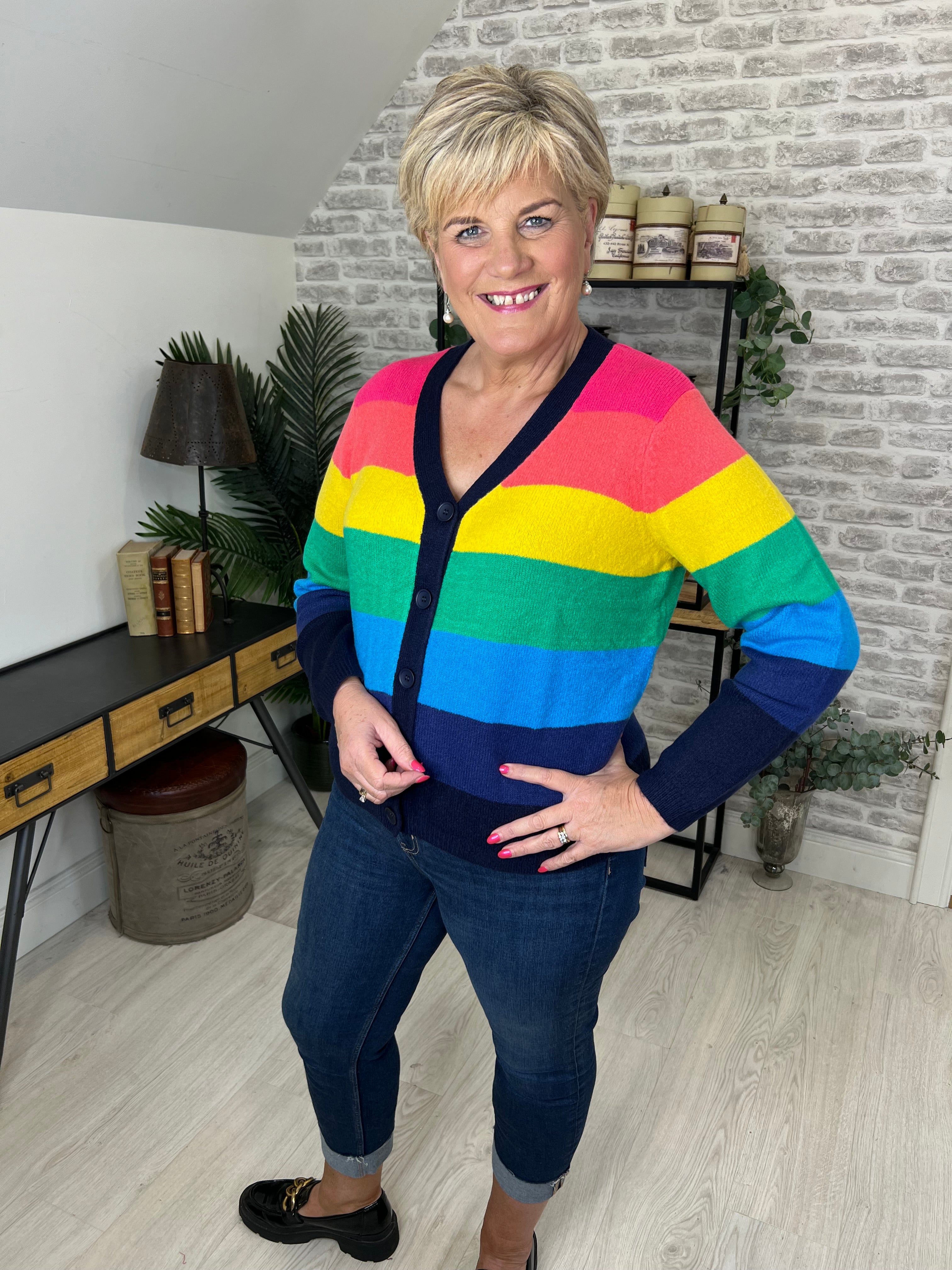 Sugarhill Brighton Izzy Rainbow Stripes Cardigan In Multi