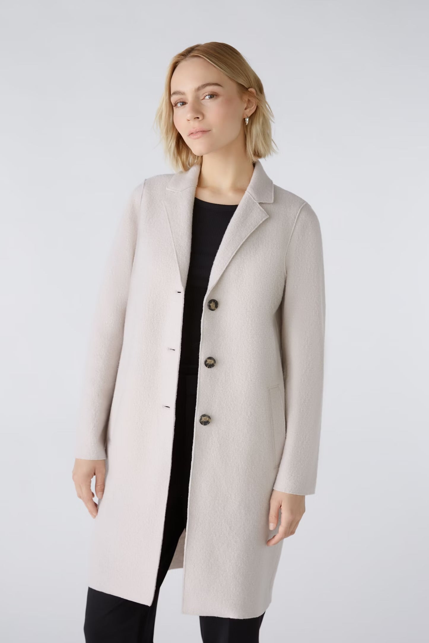 Oui Mayson Boiled Wool Coat In Stone