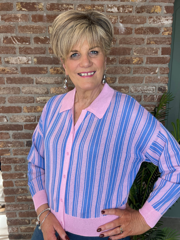 Culture Striped Cardigan In Pink & Blue