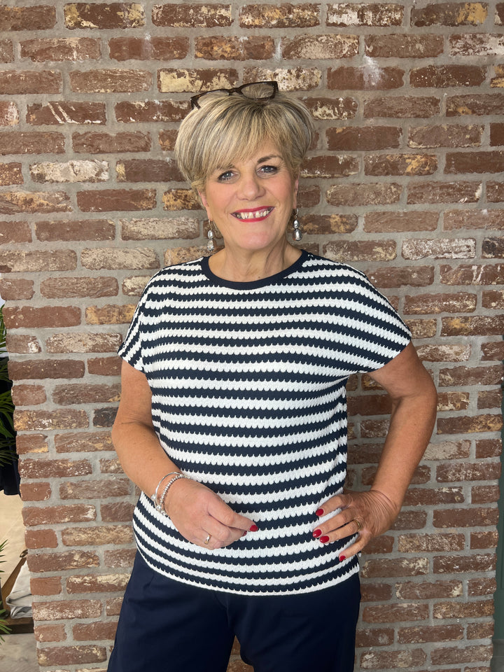 Street One Striped Top In Shadowed Navy