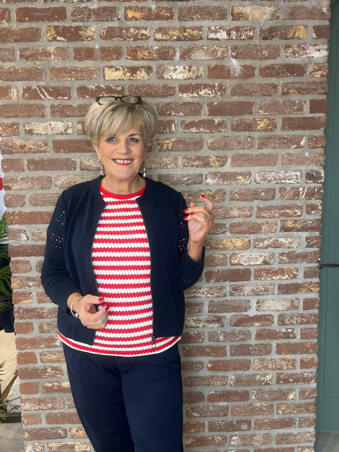 Street One Jacket with knitted sleeve In Navy