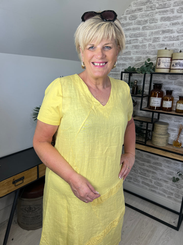 Peruzzi v-neck Linen Dress In Lemon