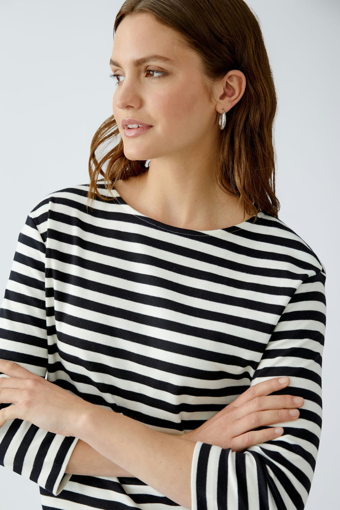 Oui Striped Soleila Top In White & Navy