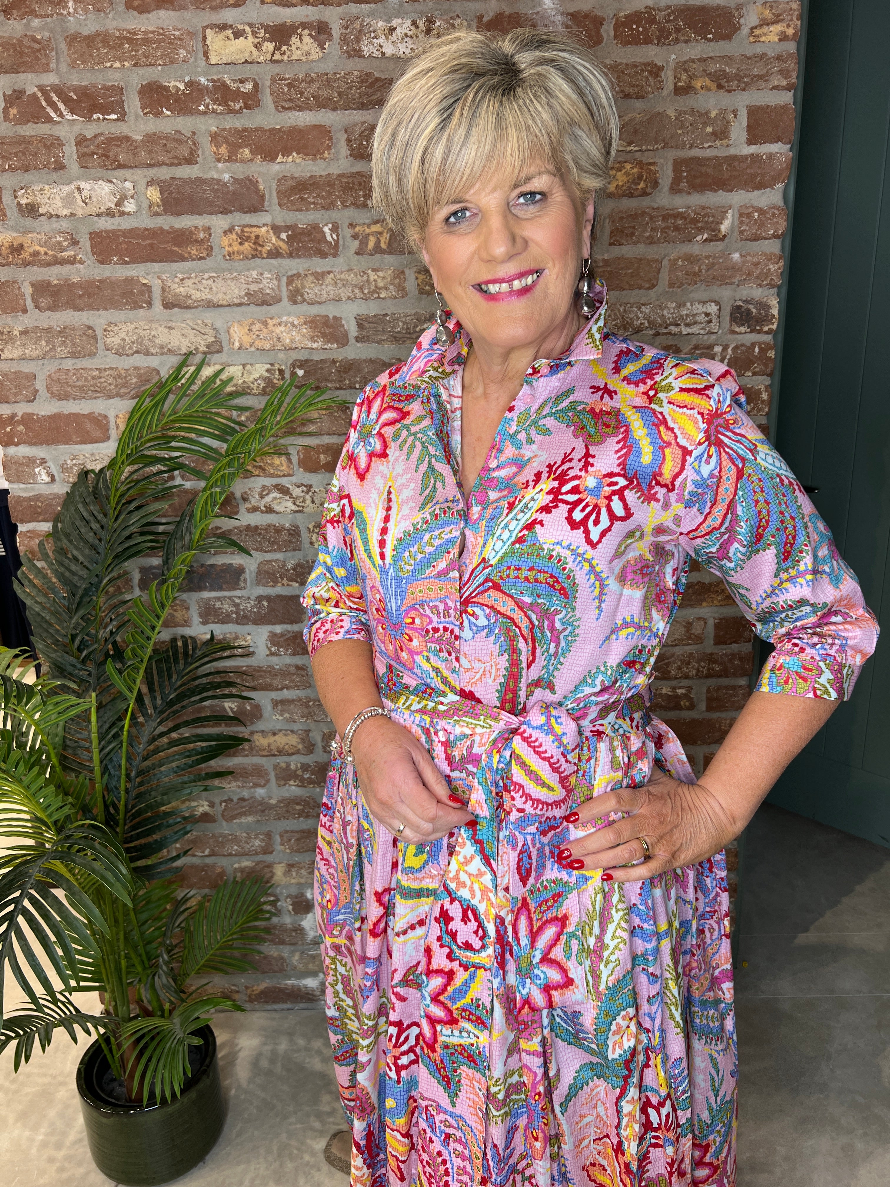 Milano Italy floral shirt dress In Pink multi