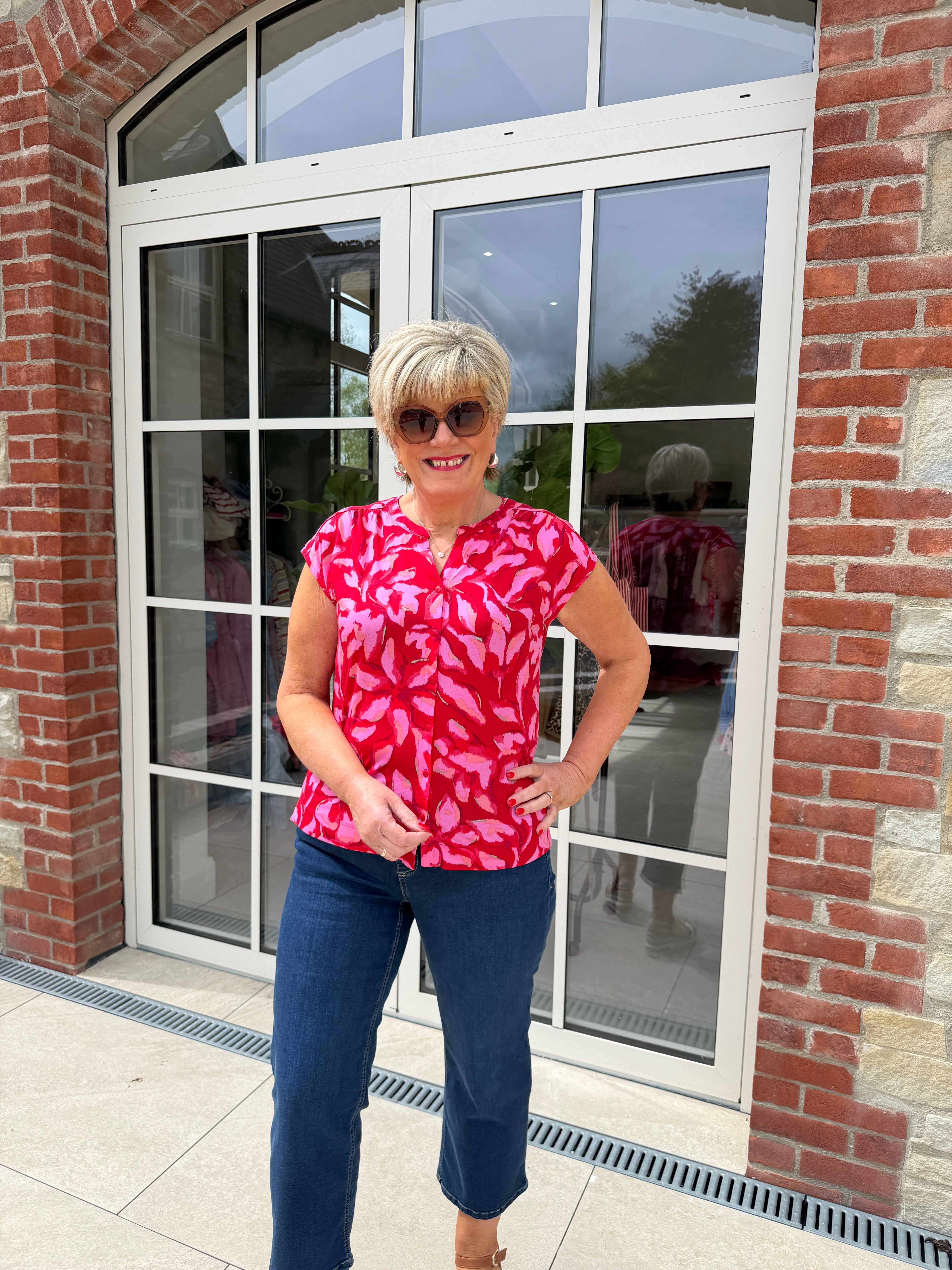 Street One Floral Top In Salsa Red