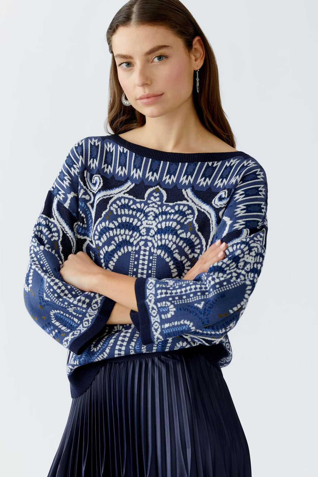Oui Jacquard Pullover In Blue
