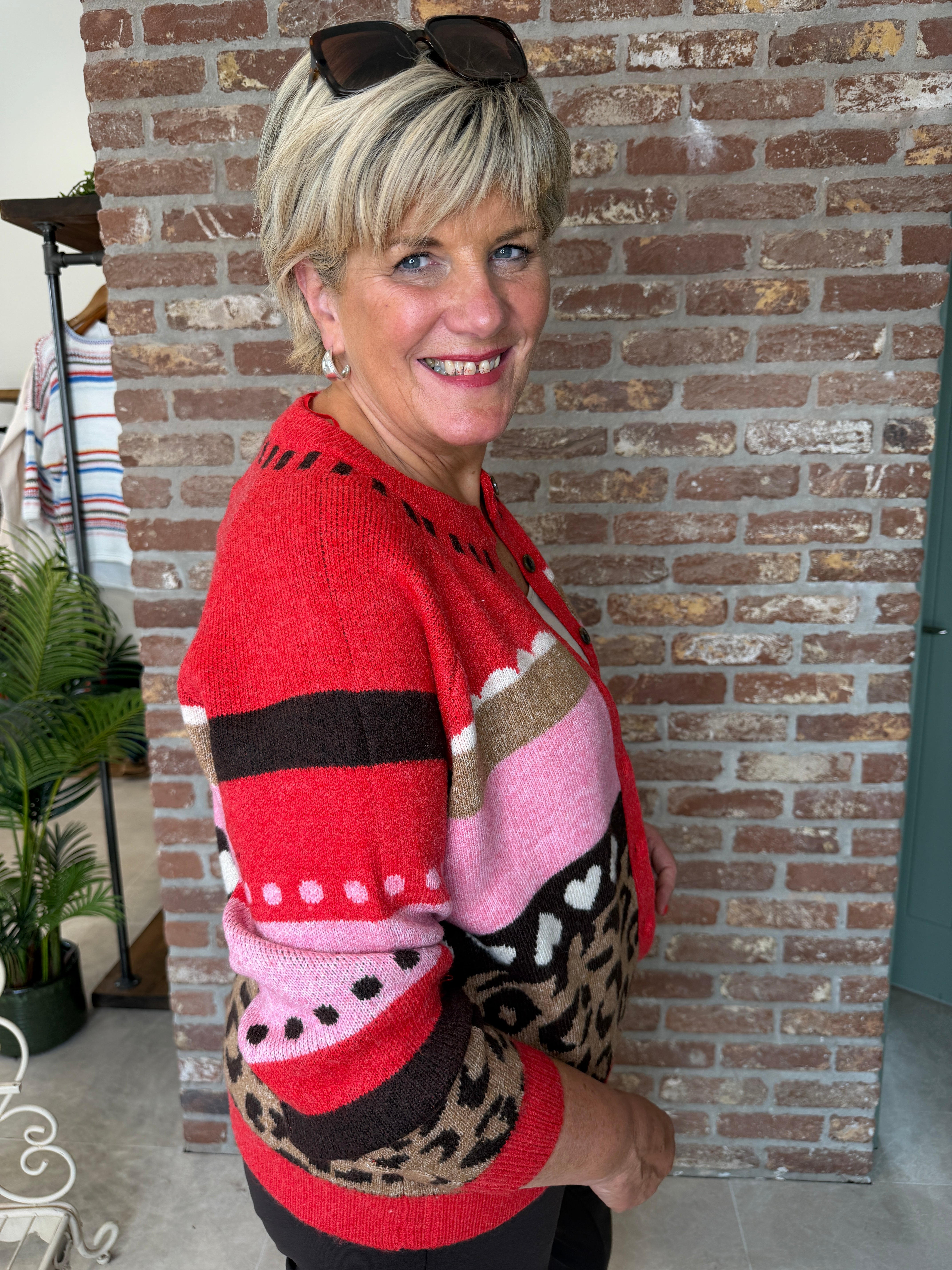 Ichi Ihlivoni Patterned Cardigan In Poinsettia