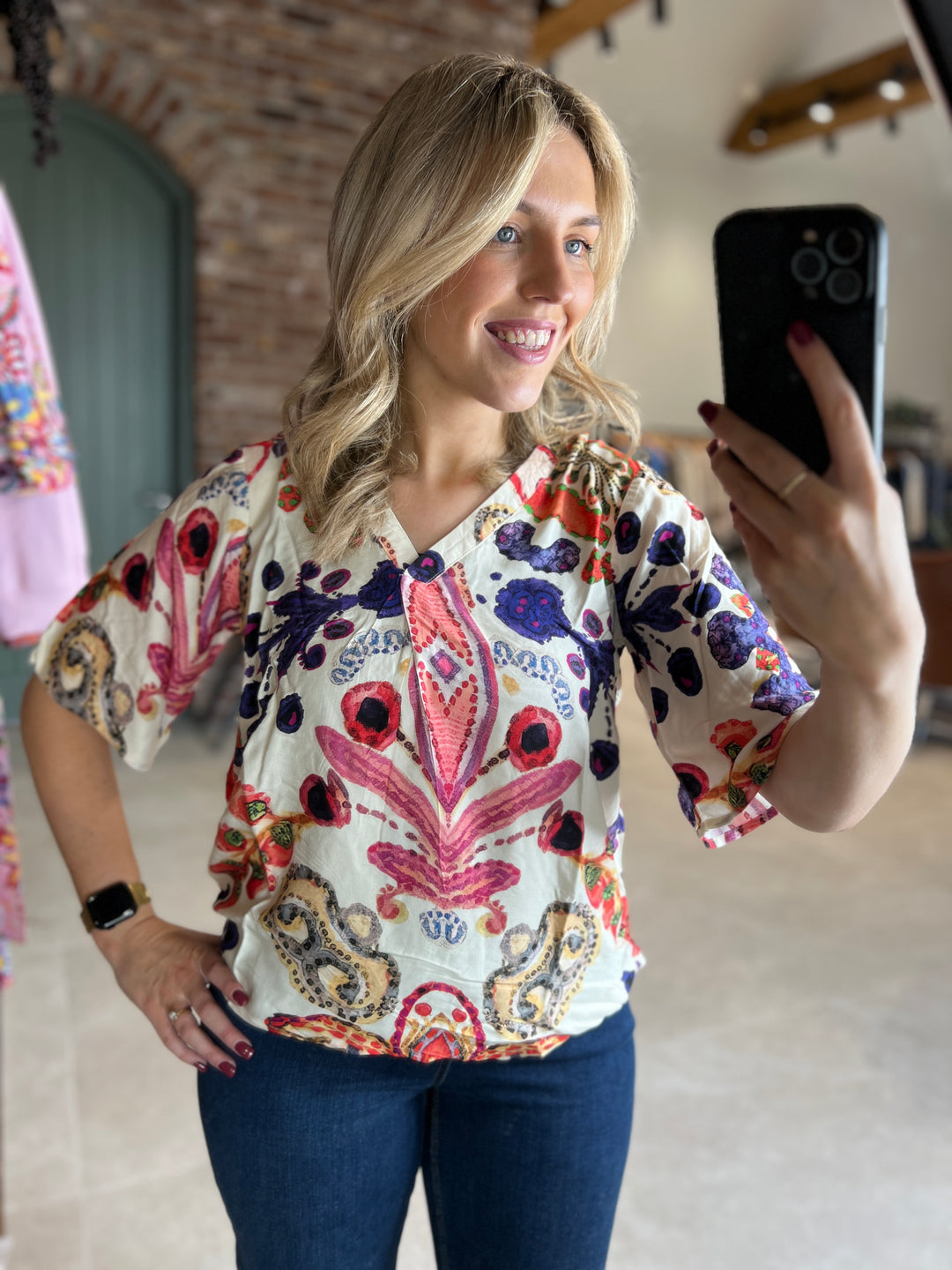 Culture Floral Blouse In Blue & Pink