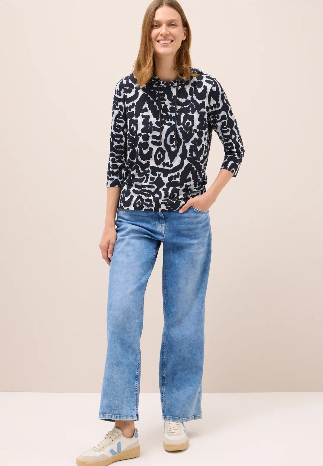 Cecil Patterned Hoodie In Urban Dark Blue