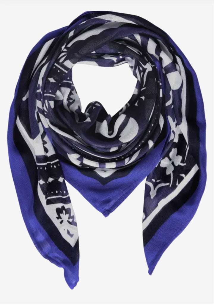 Street One Print Square Scarf In Deep Blue
