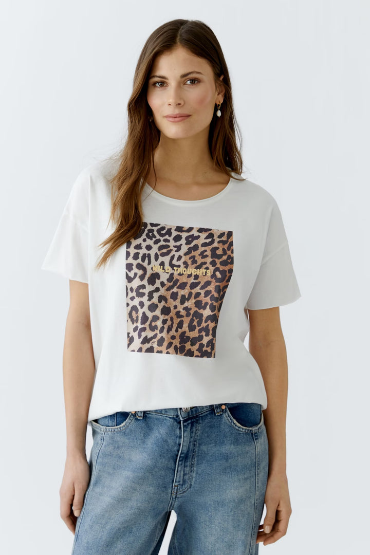 Oui Leo Print T-shirt In Gardenia