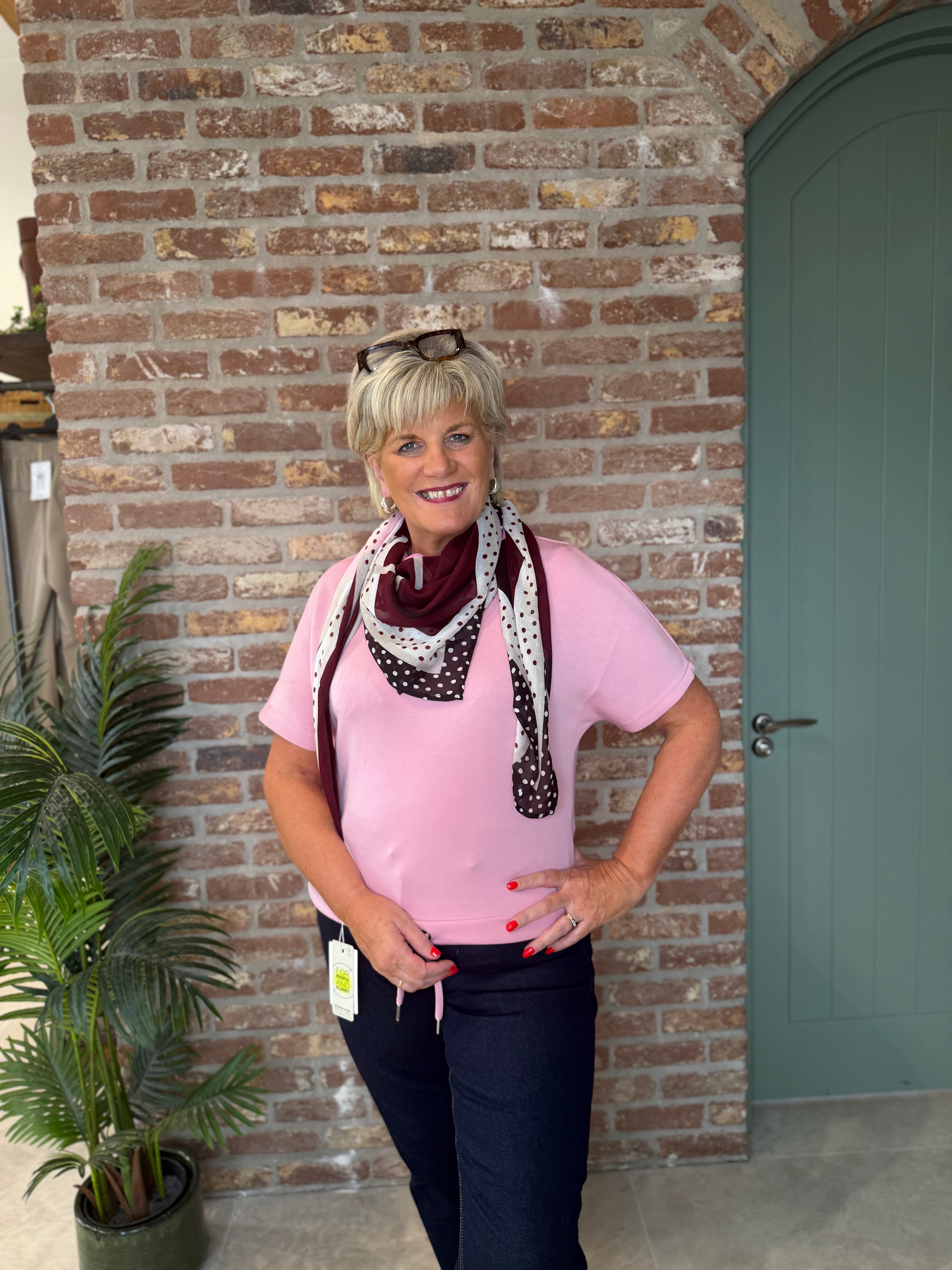 Printed square scarf in rustic rouge
