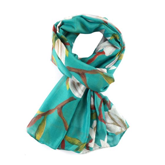 Amelia Magnolia Print Scarf In Dusty Mint