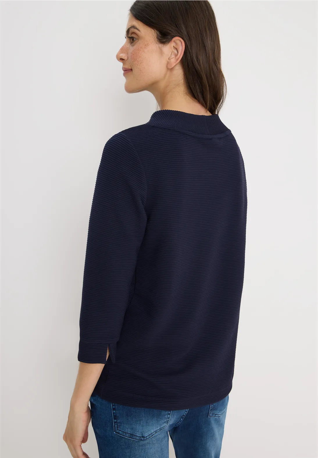Cecil Ribbed Funnel Neck sweatshirt In Urban Dark Blue