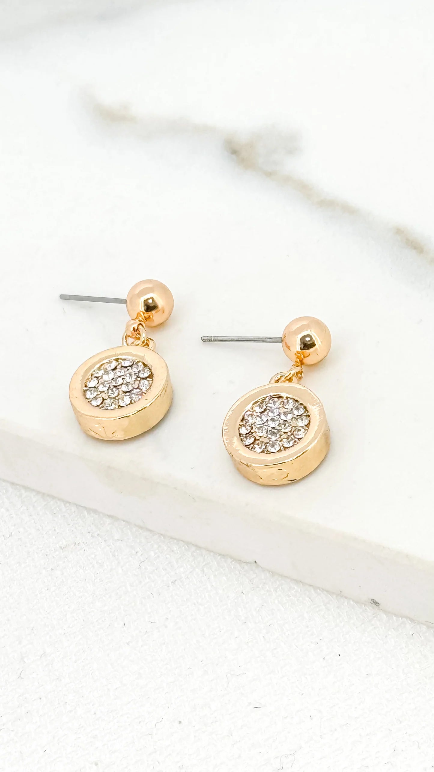 Envy Circle Diamante Dropper Earrings In Gold