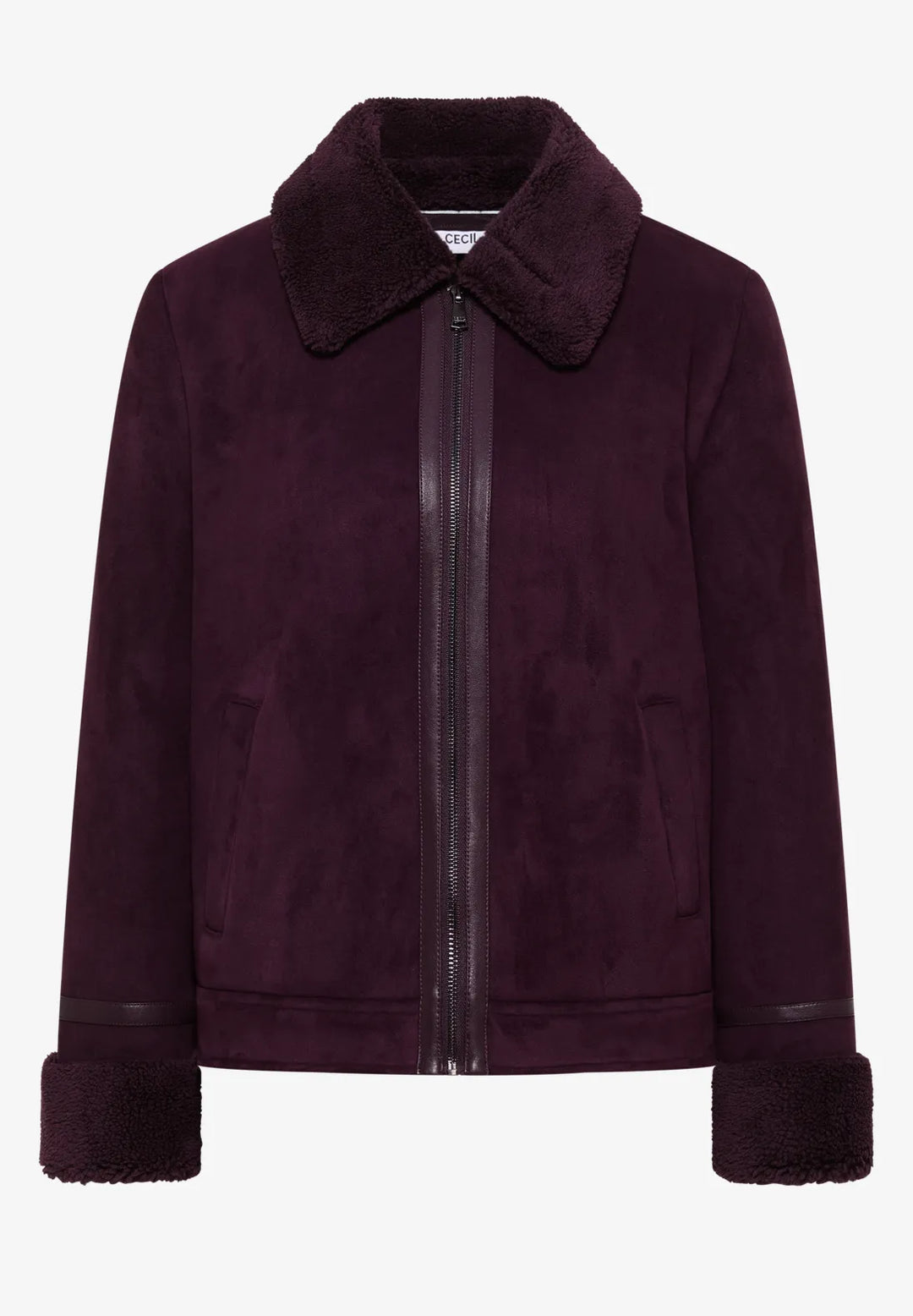 Cecil Velour Jacket In Eggplant Red