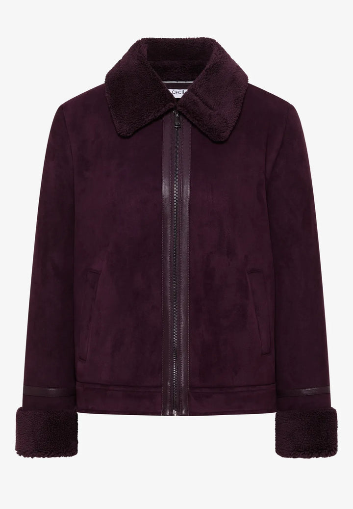 Cecil Velour Jacket In Eggplant Red