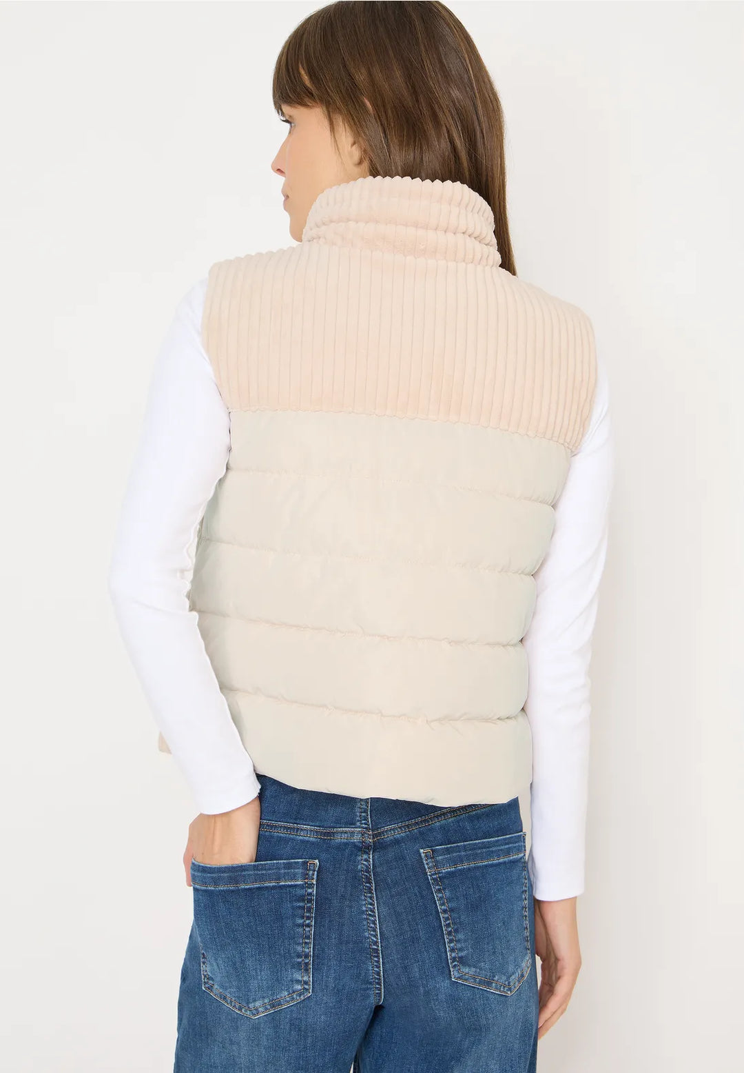 Cecil Cord Quilted Gilet In Pearl Beige