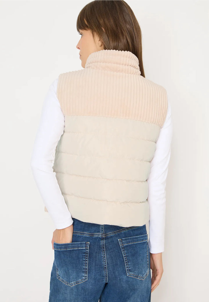 Cecil Cord Quilted Gilet In Pearl Beige