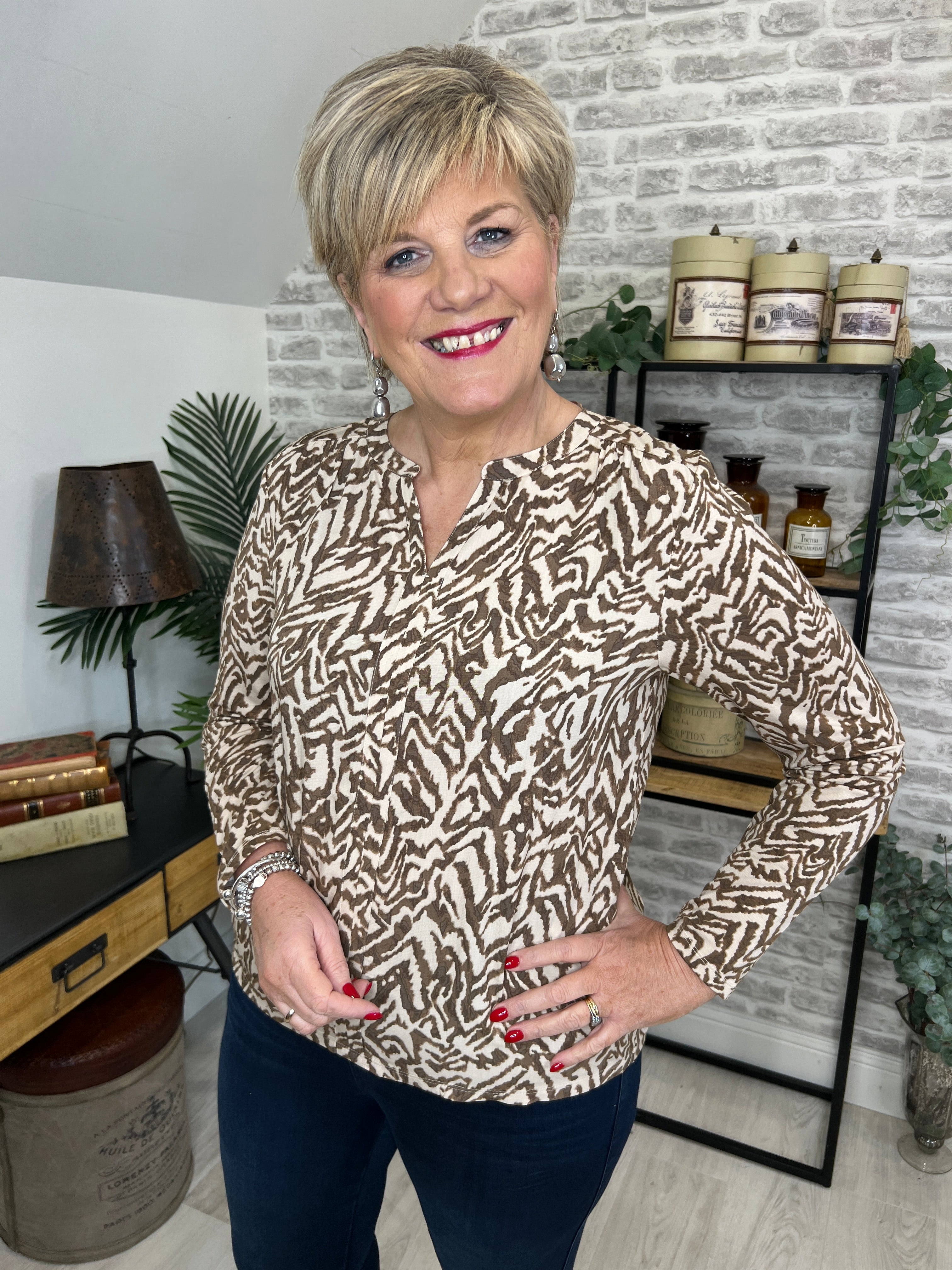 Street One Patterned Top In Honey Sand