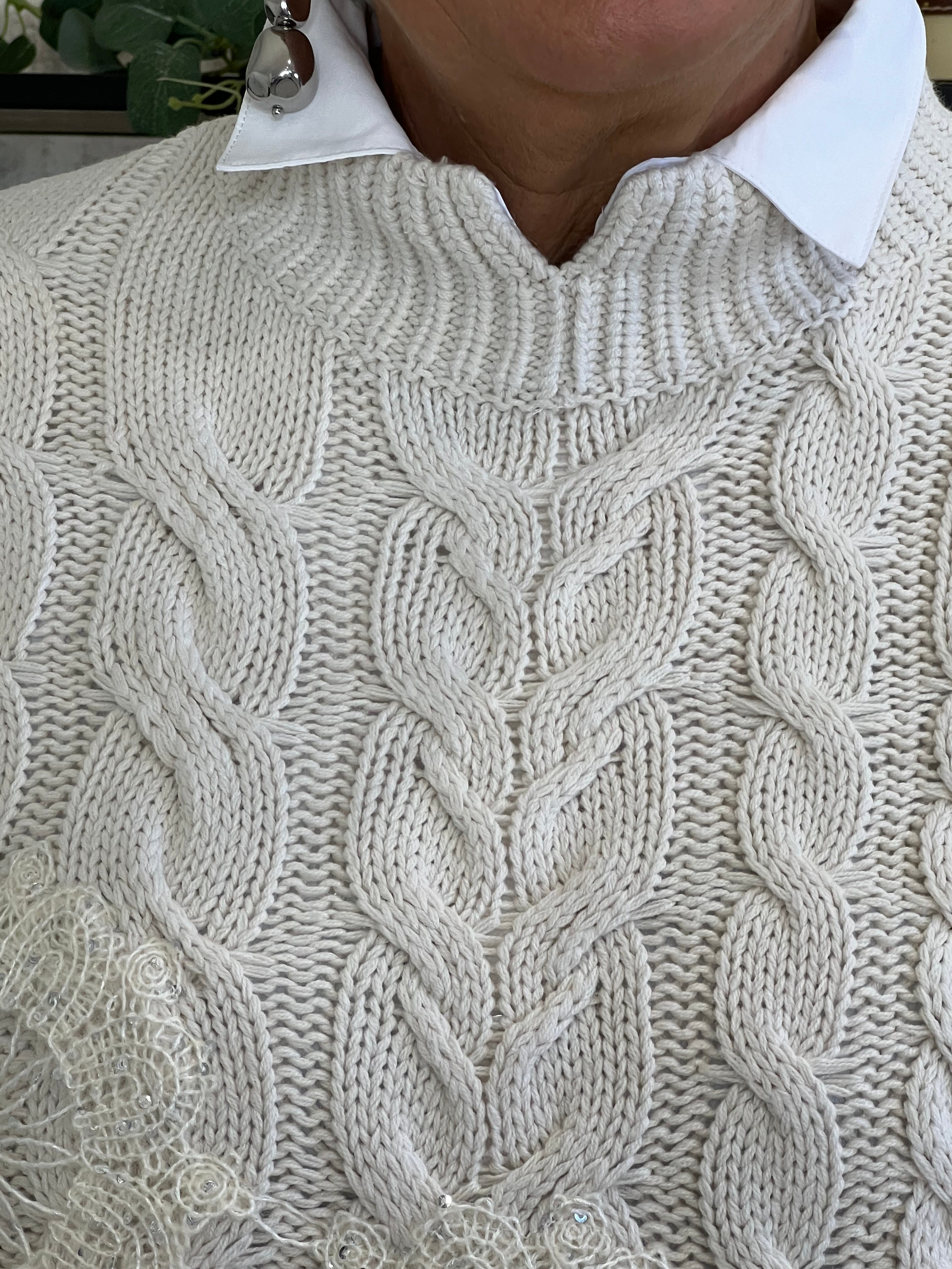 Monari Jumper With Lace In Sandshell