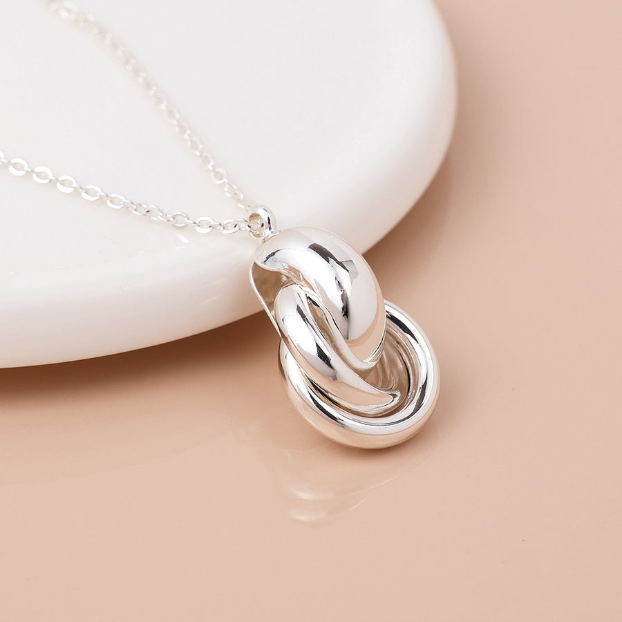 Pom Linked Hoops Pendant Necklace  In Silver
