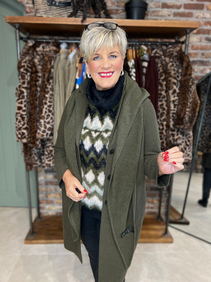 Oui Mayson Boiled Wool Coat In Khaki