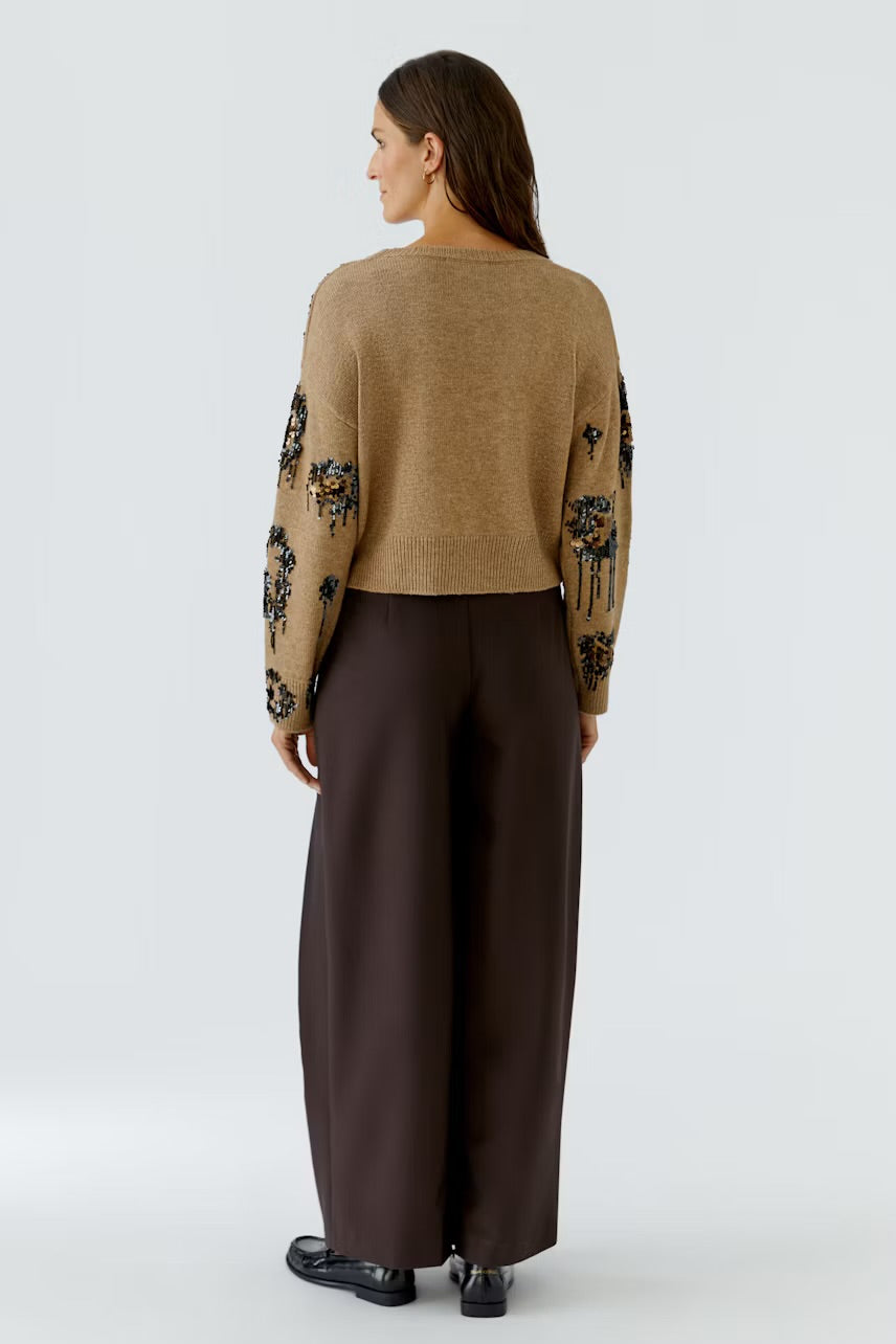Sequence pullover in camel