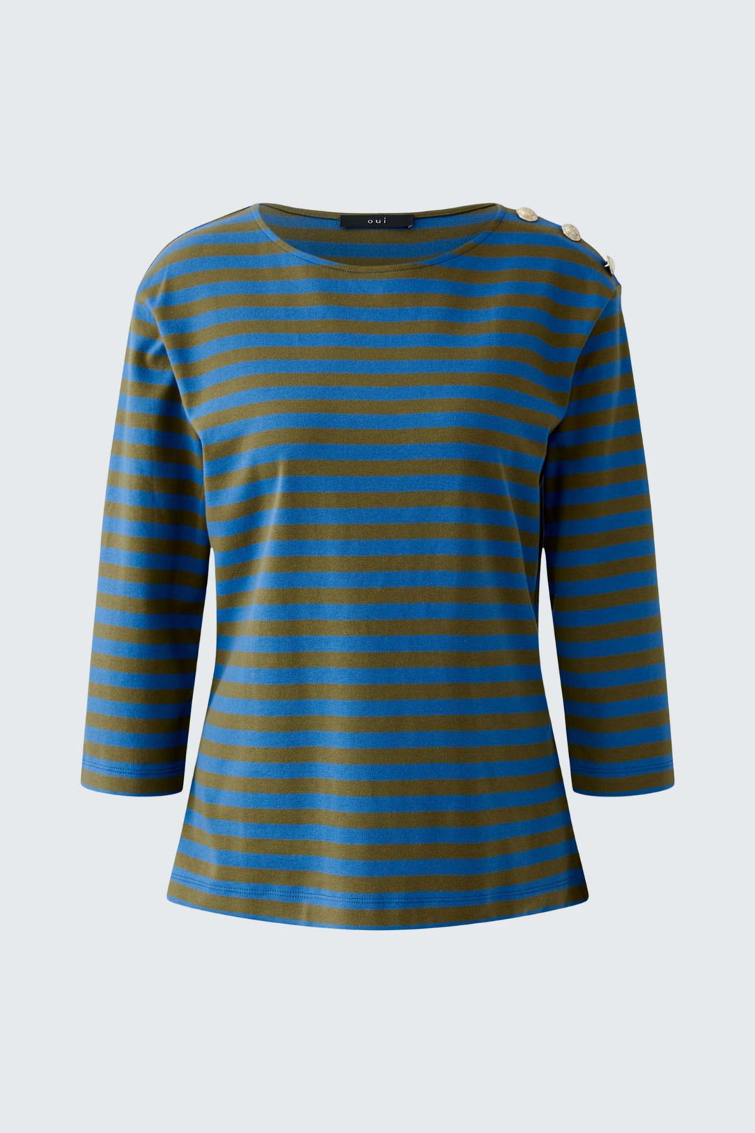 Oui Sunala Top In Khaki & Blue