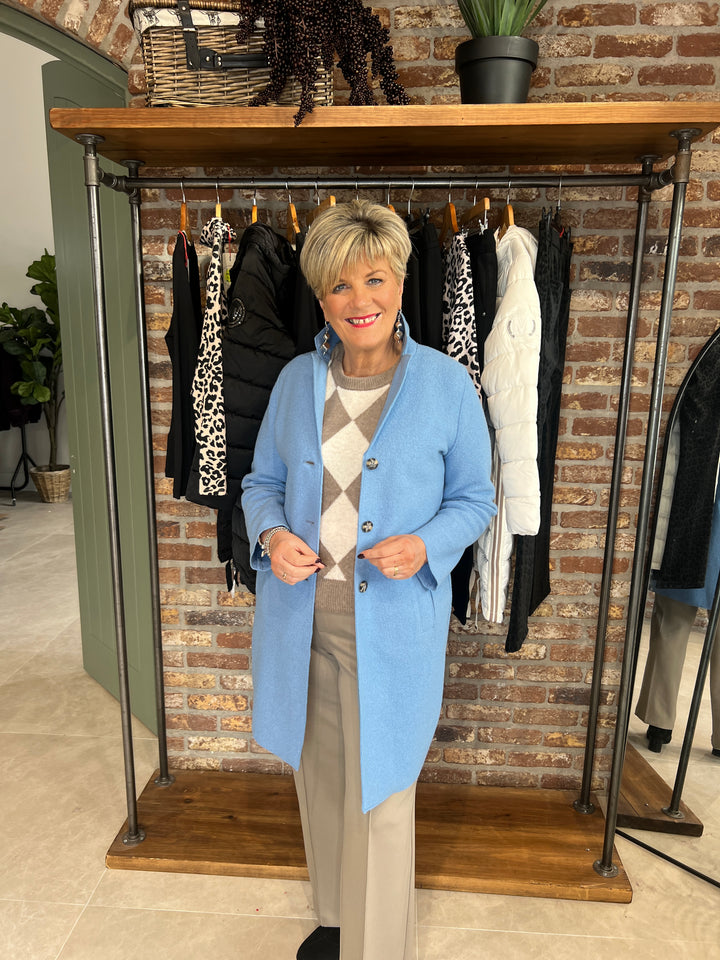 Oui Mayson Boiled Wool Coat Misty Blue