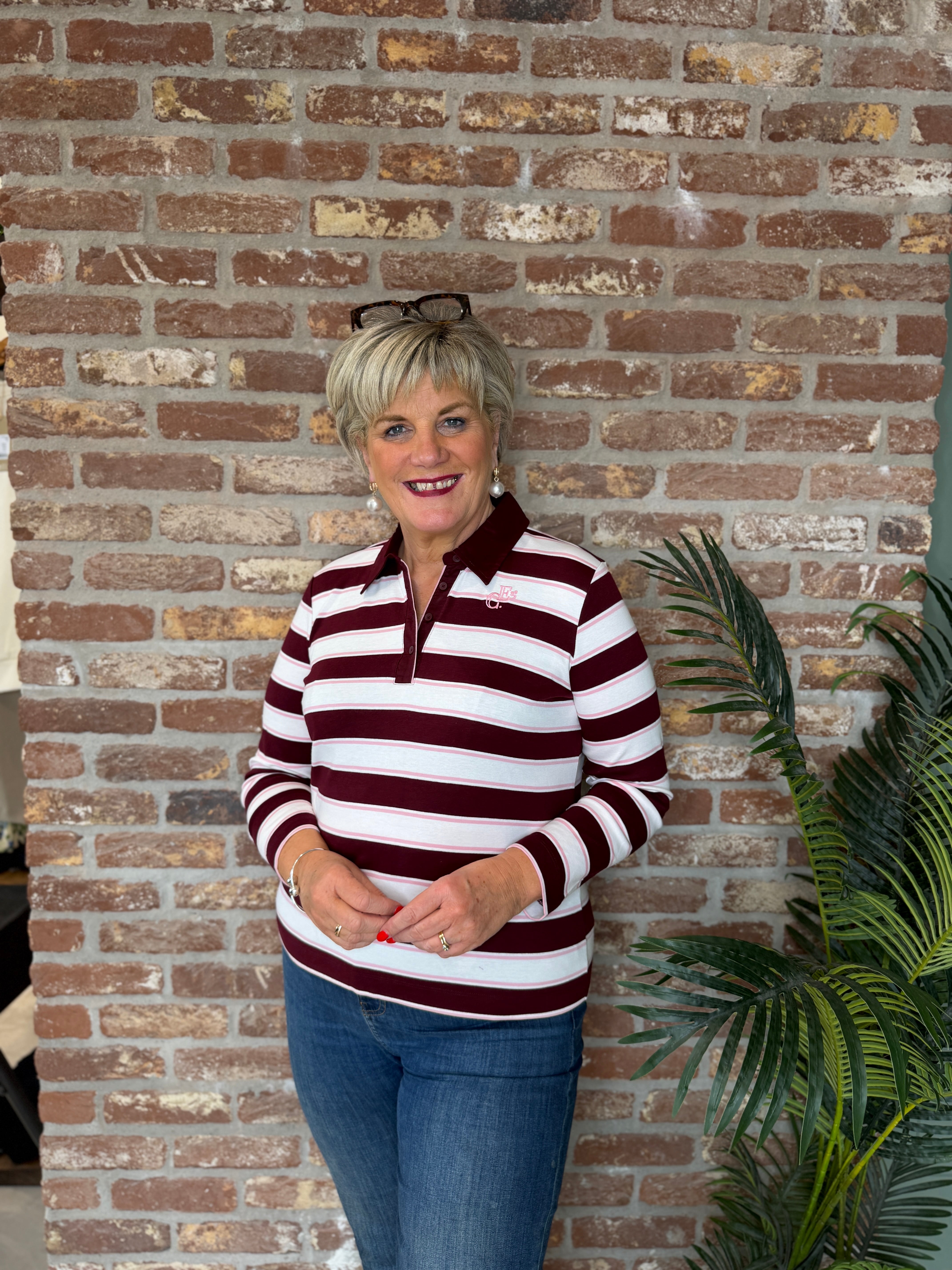 Striped polo shirt in Red Wine