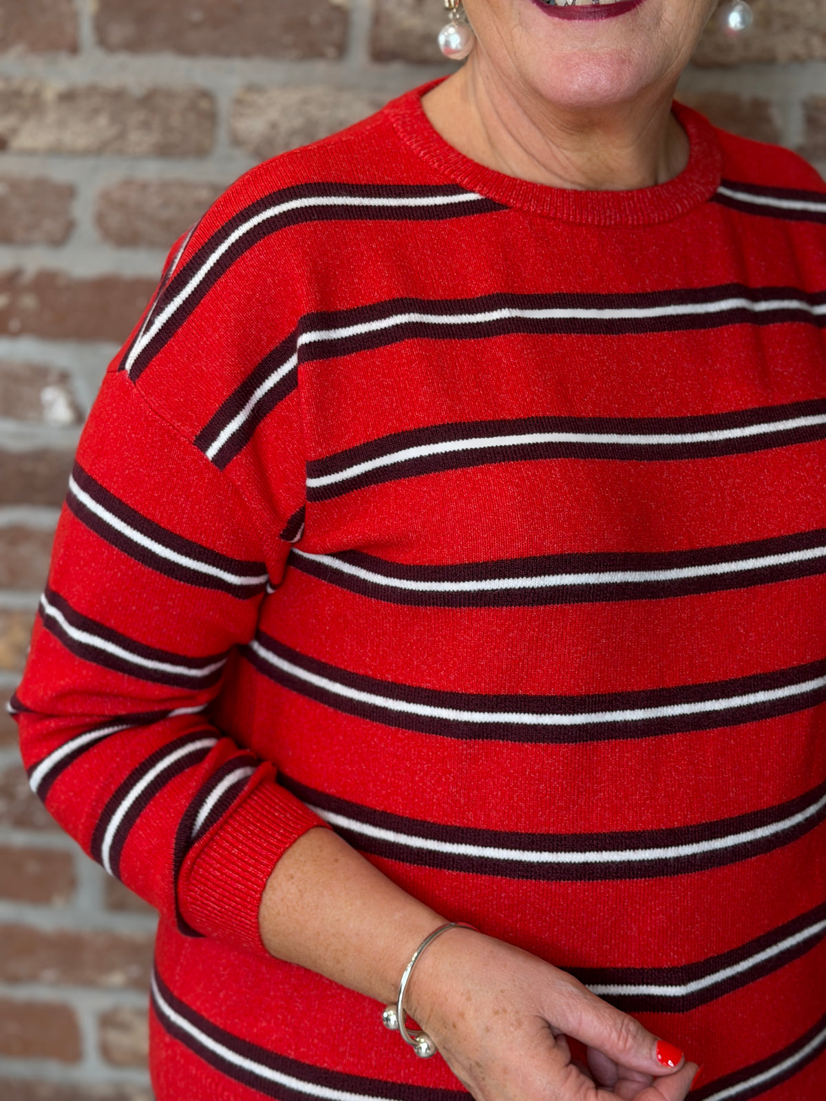 Cosy striped jumper in flame red