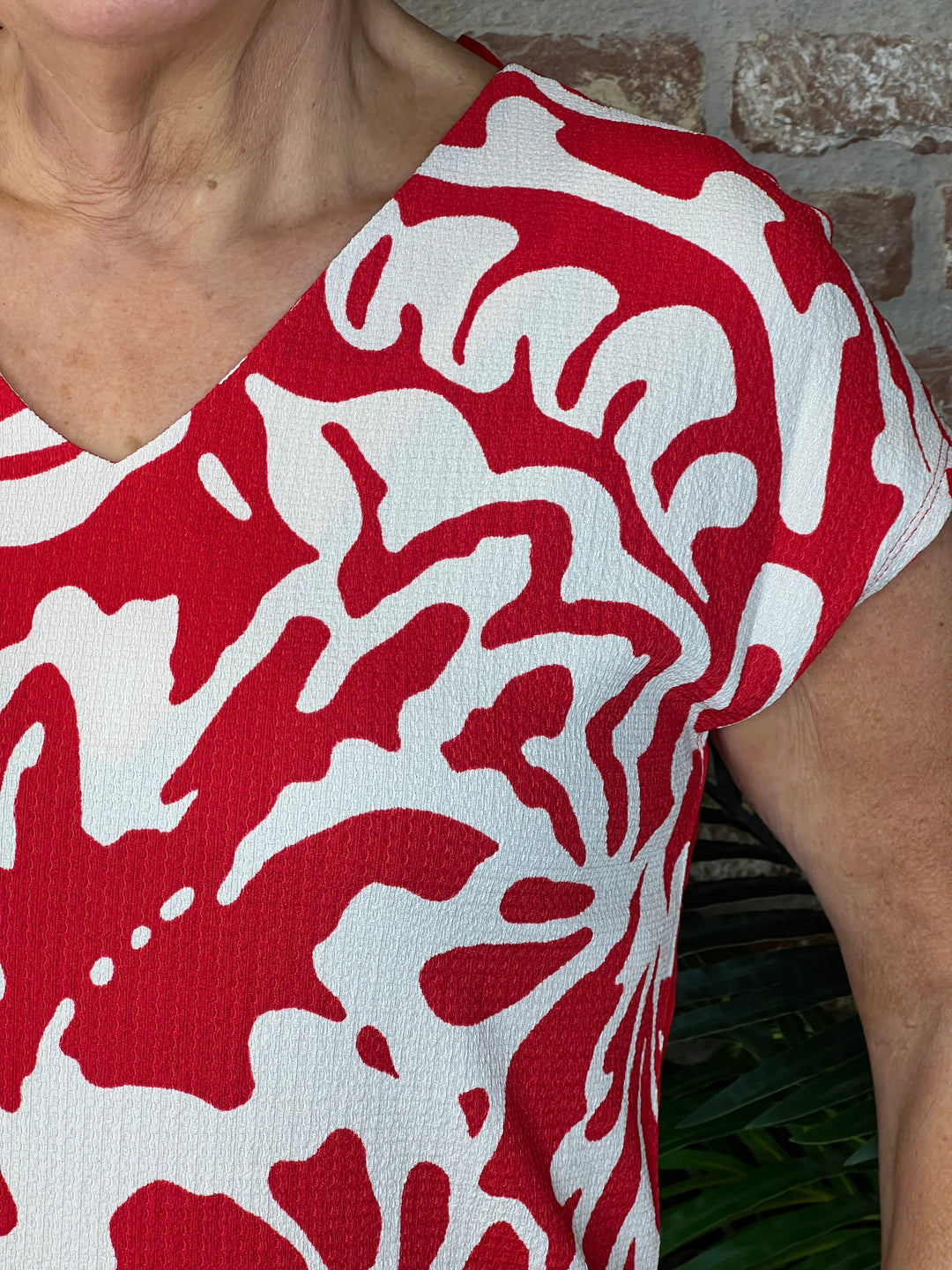 Street One V-neck floral top In Salsa Red