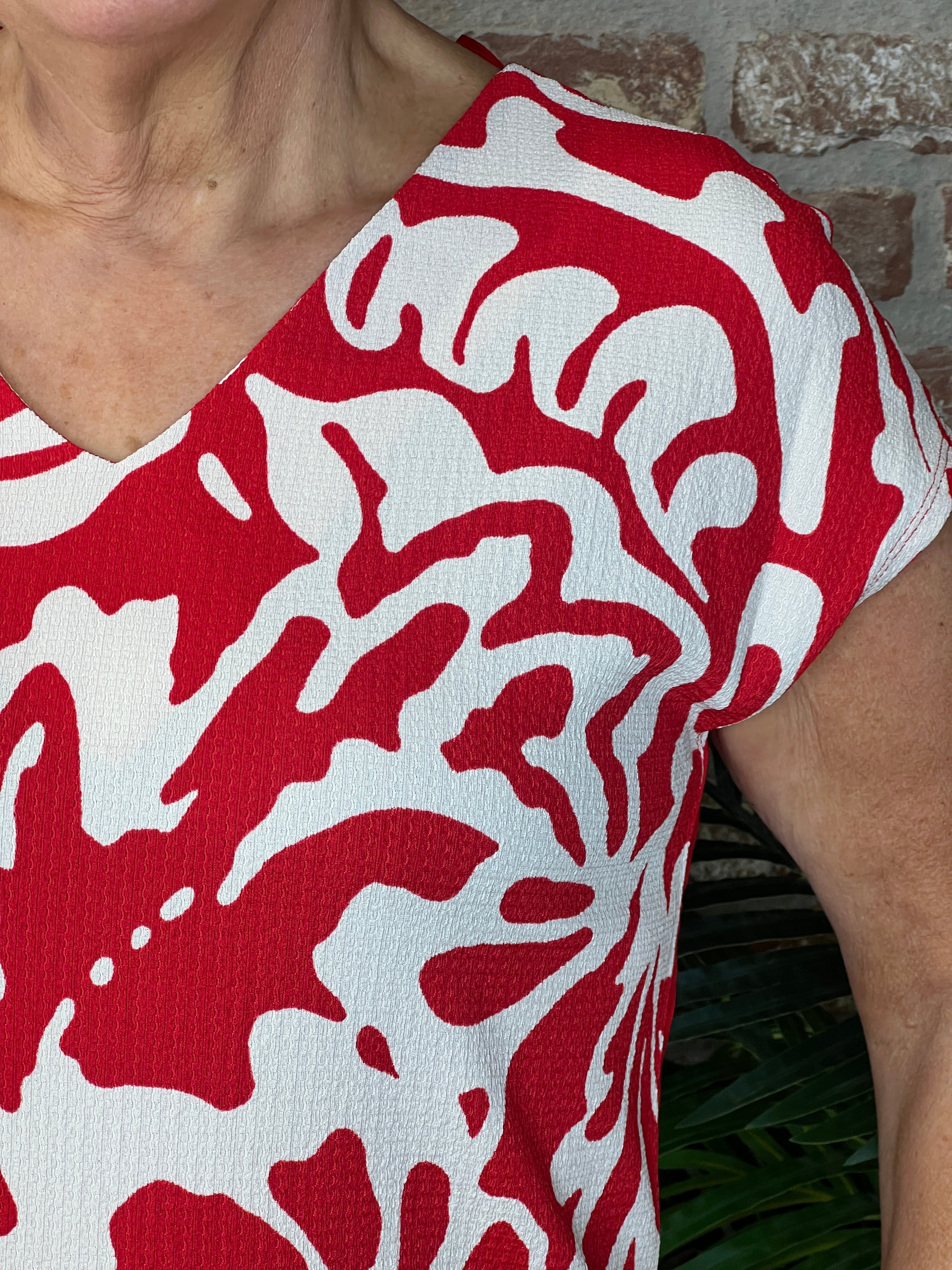 Street One V-neck floral top In Salsa Red