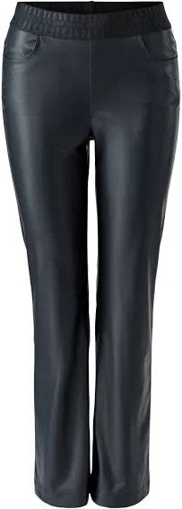 Leather look pull on trousers in black