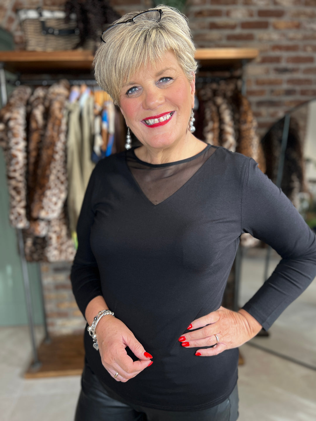 Street One Top With Mesh In Black