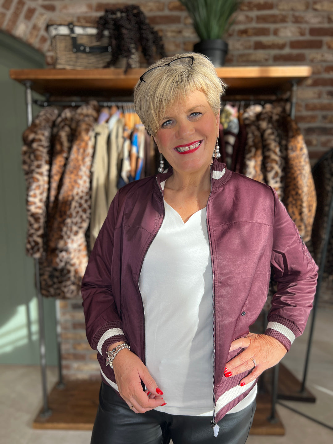 Street One Satin Bomber Jacket In Jazz Berry