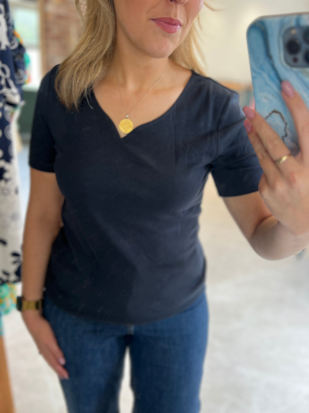 Street One Heart Neckline Top In Deep Water Blue