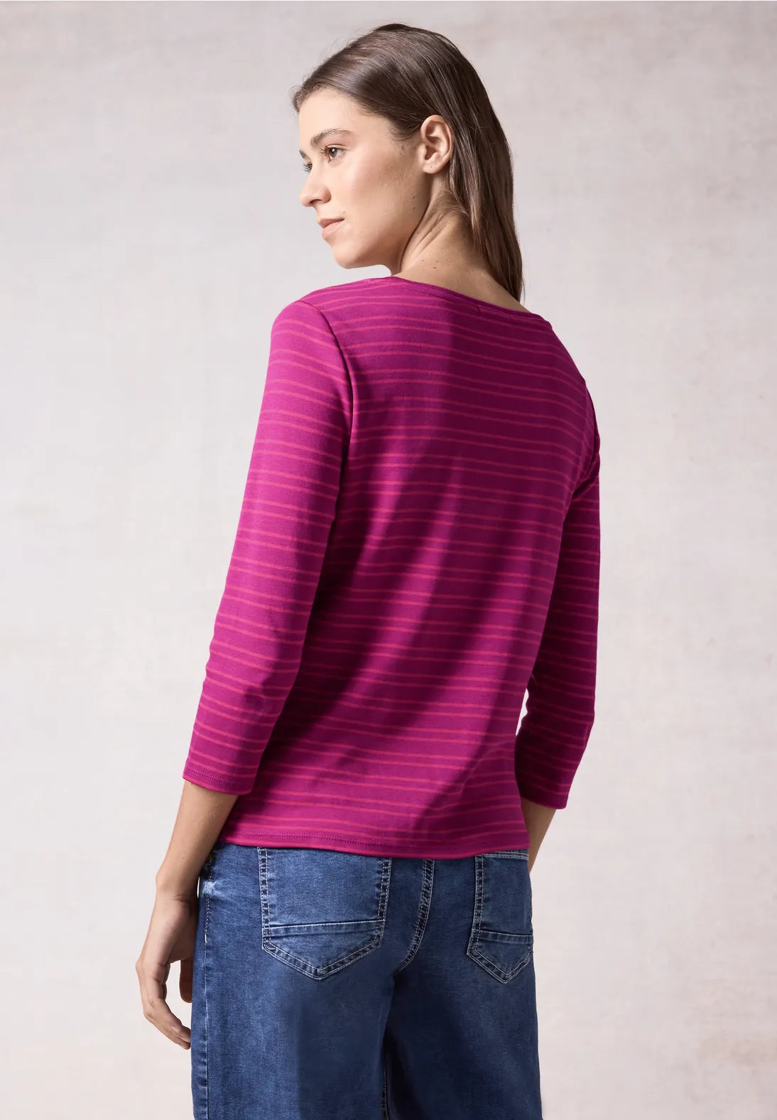 Cecil Two Tone Striped Top In Jewel Pink