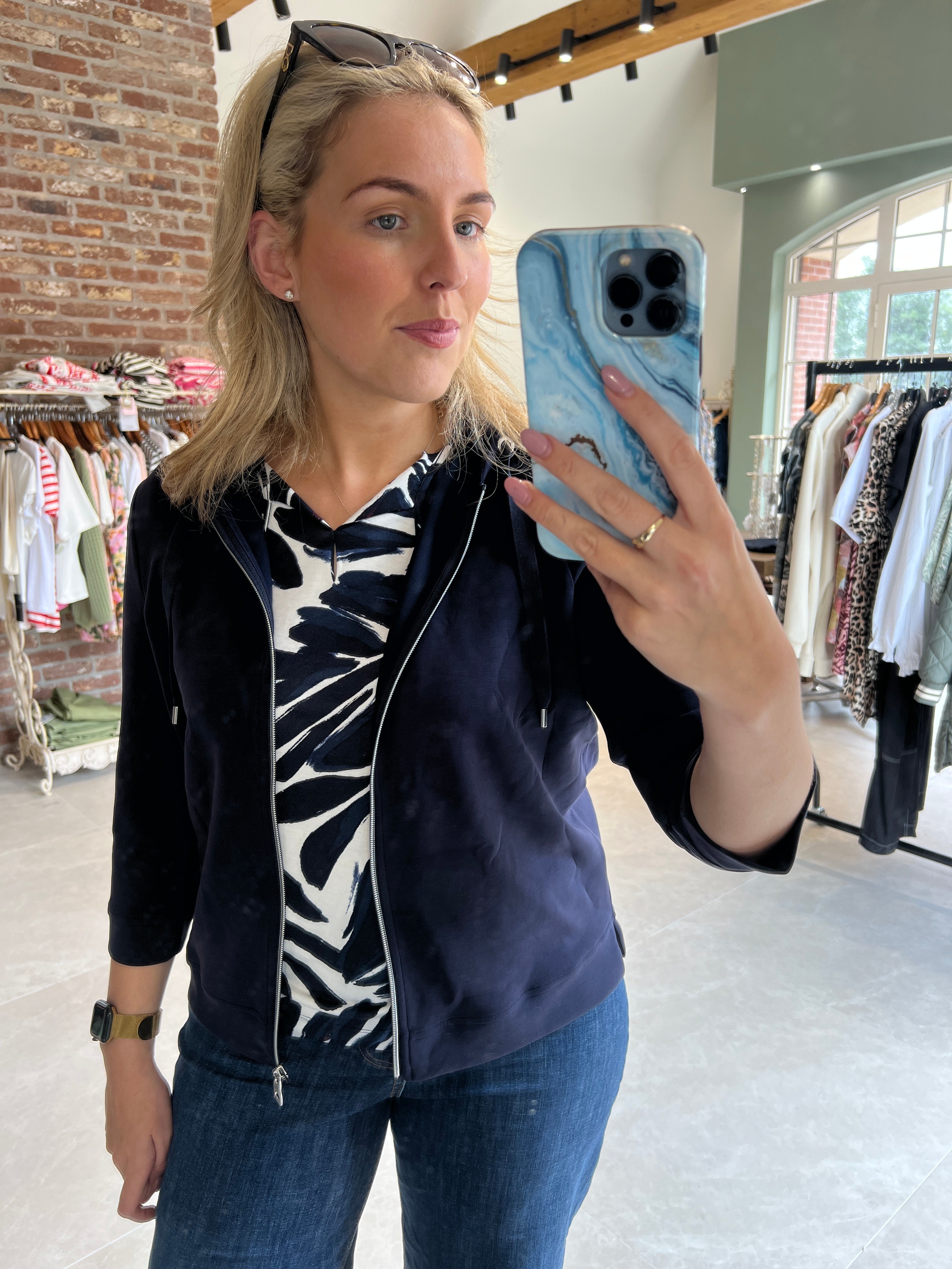 Cecil Soft Hooded Jacket In Urban Dark Blue