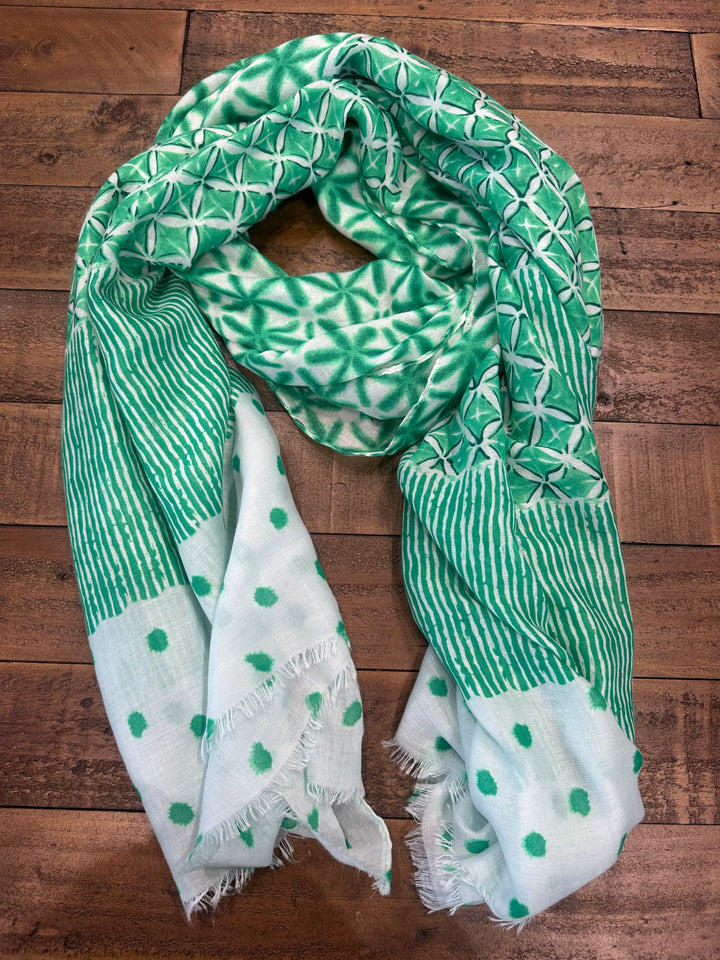 Polly Spots & Stripes Scarf In Green