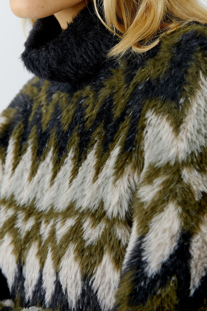 Oui Geometric Pullover In Khaki Rose