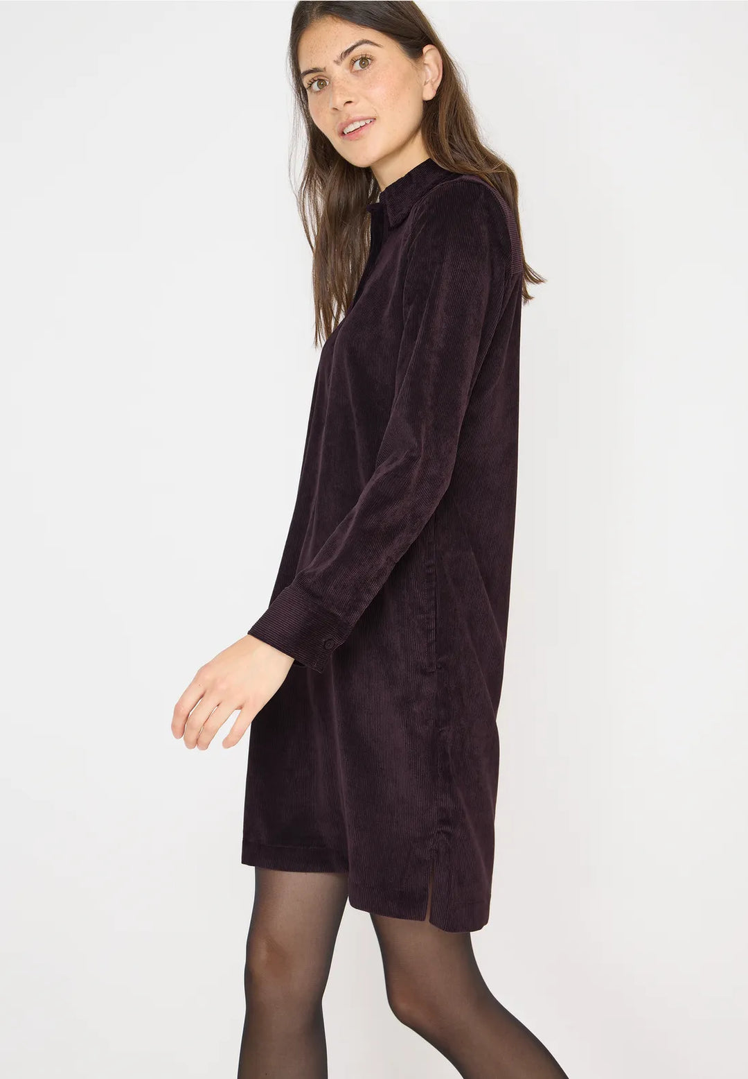 Cecil Cord Dress In Eggplant Red