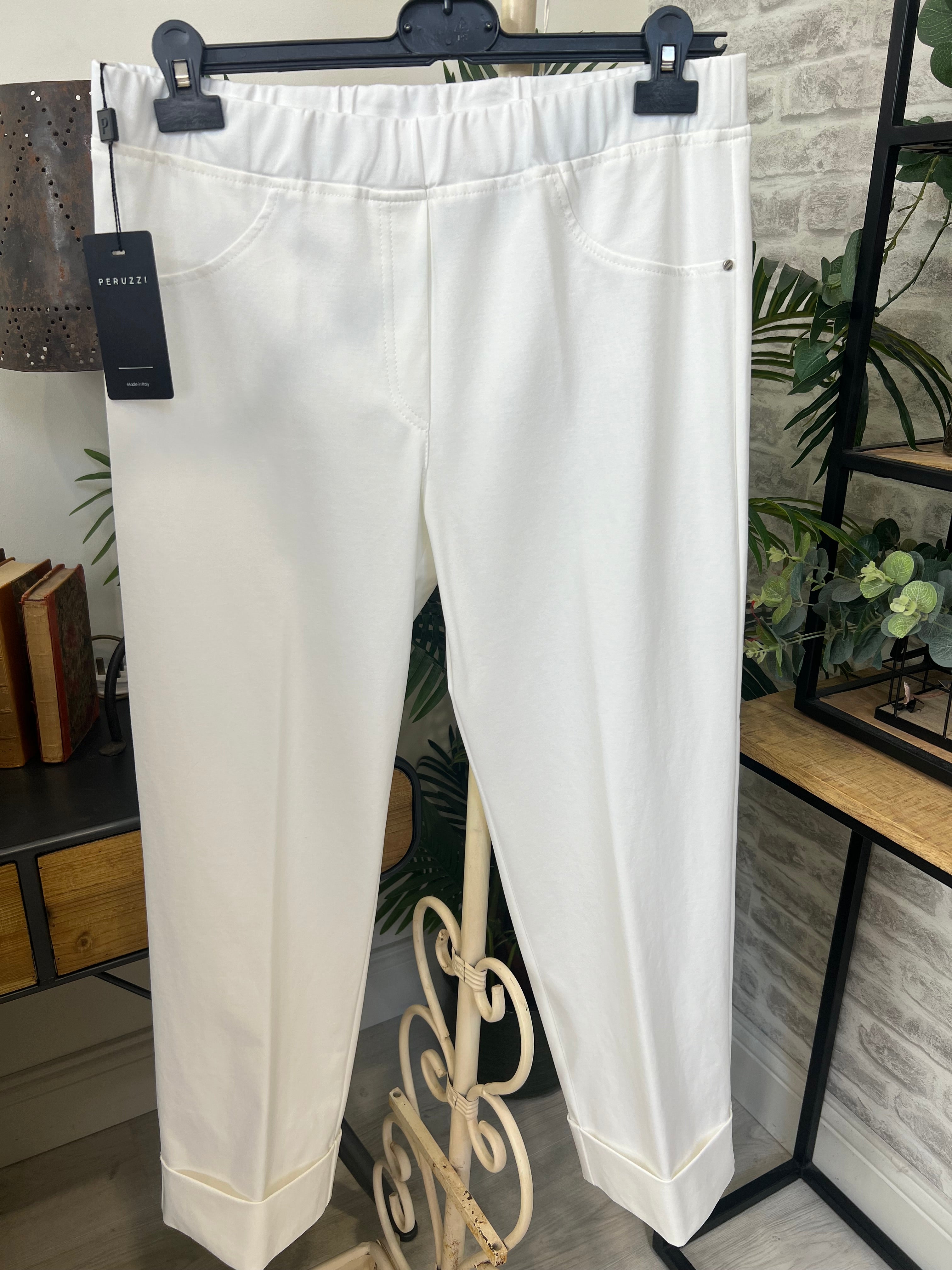 Peruzzi Cotton Turn Up Trousers In Ecru