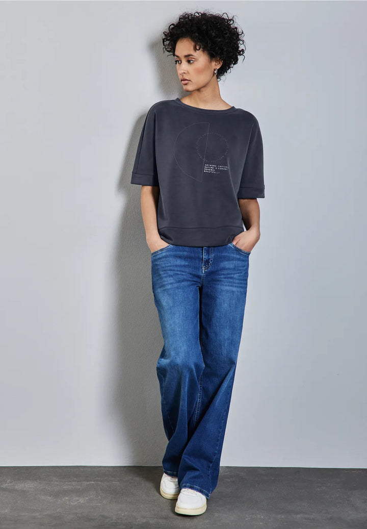 Street One Silk Look Jumper In Deep Tint Blue