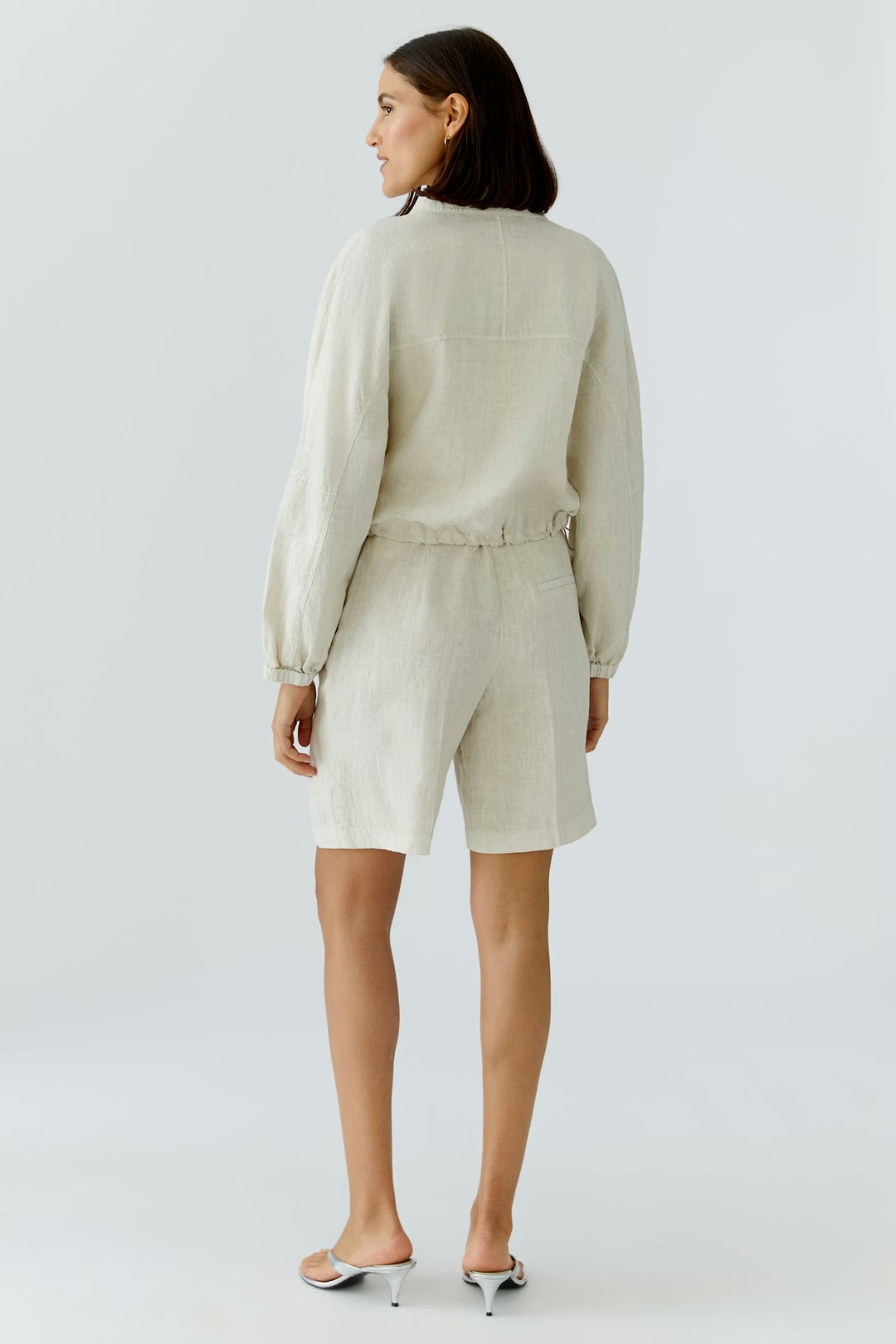 Oui Pure Linen Jacket In Biscuit