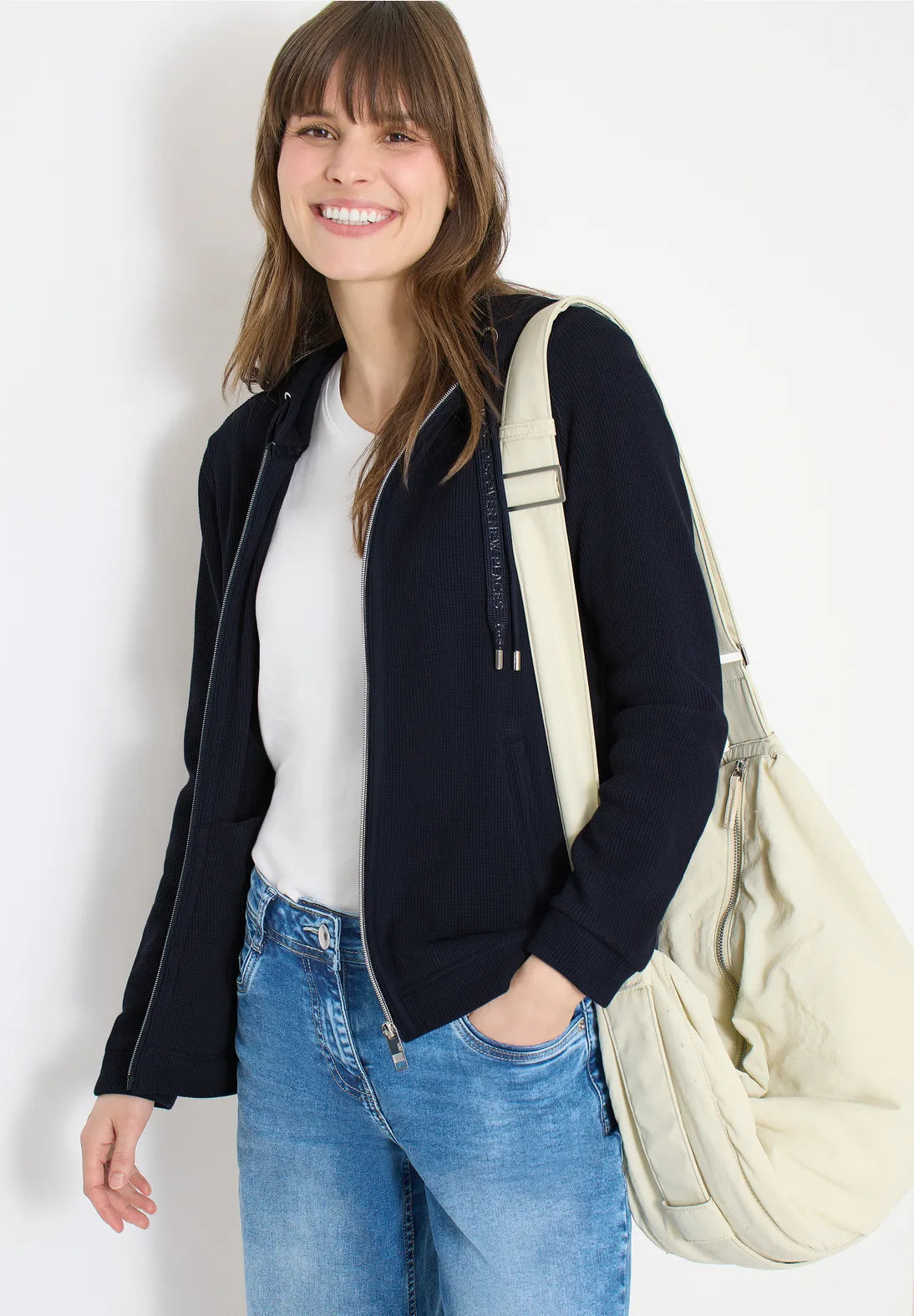 Cecil Ribbed Hooded Jacket In Navy