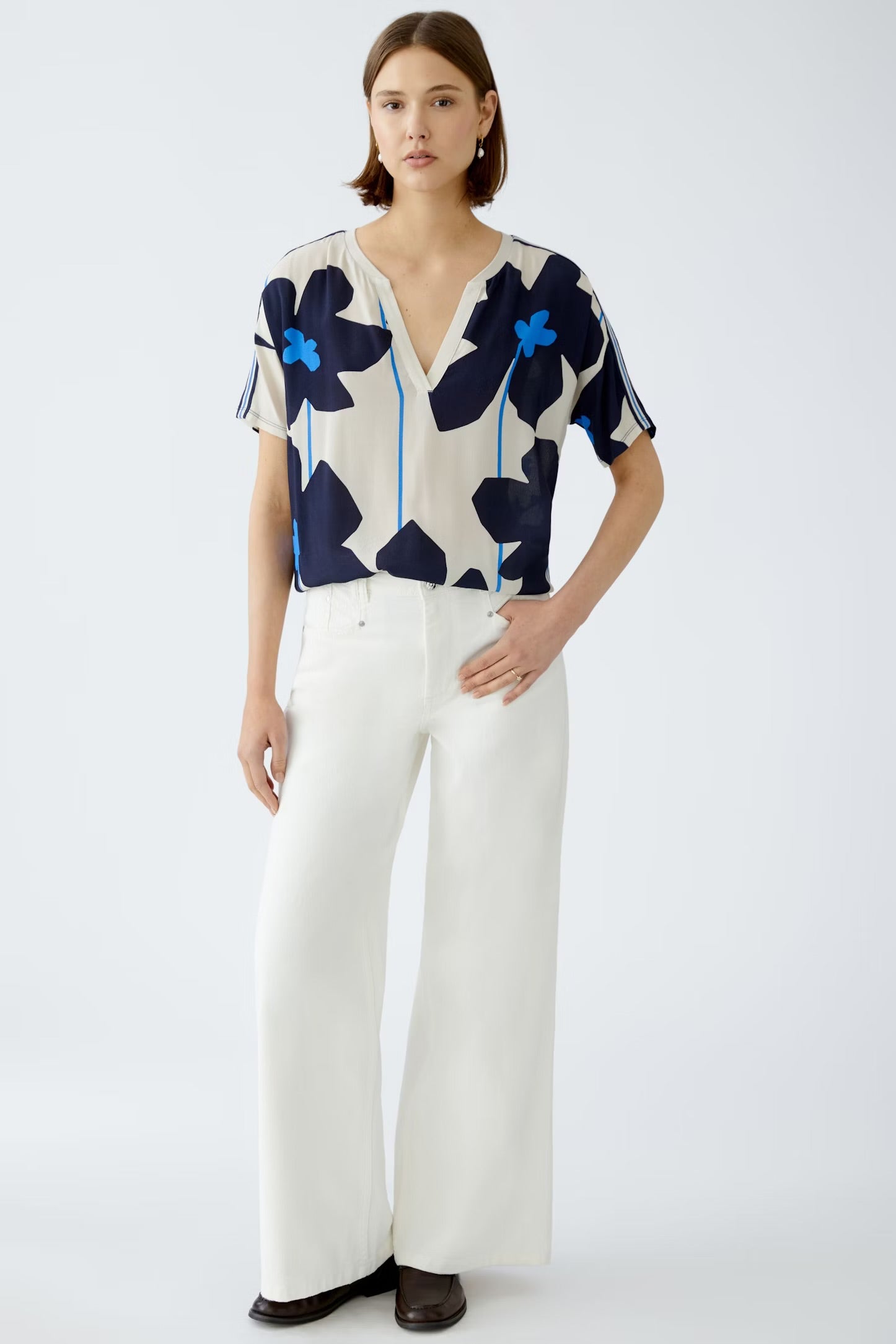 Oui Blouse With flower Print In Light stone & blue