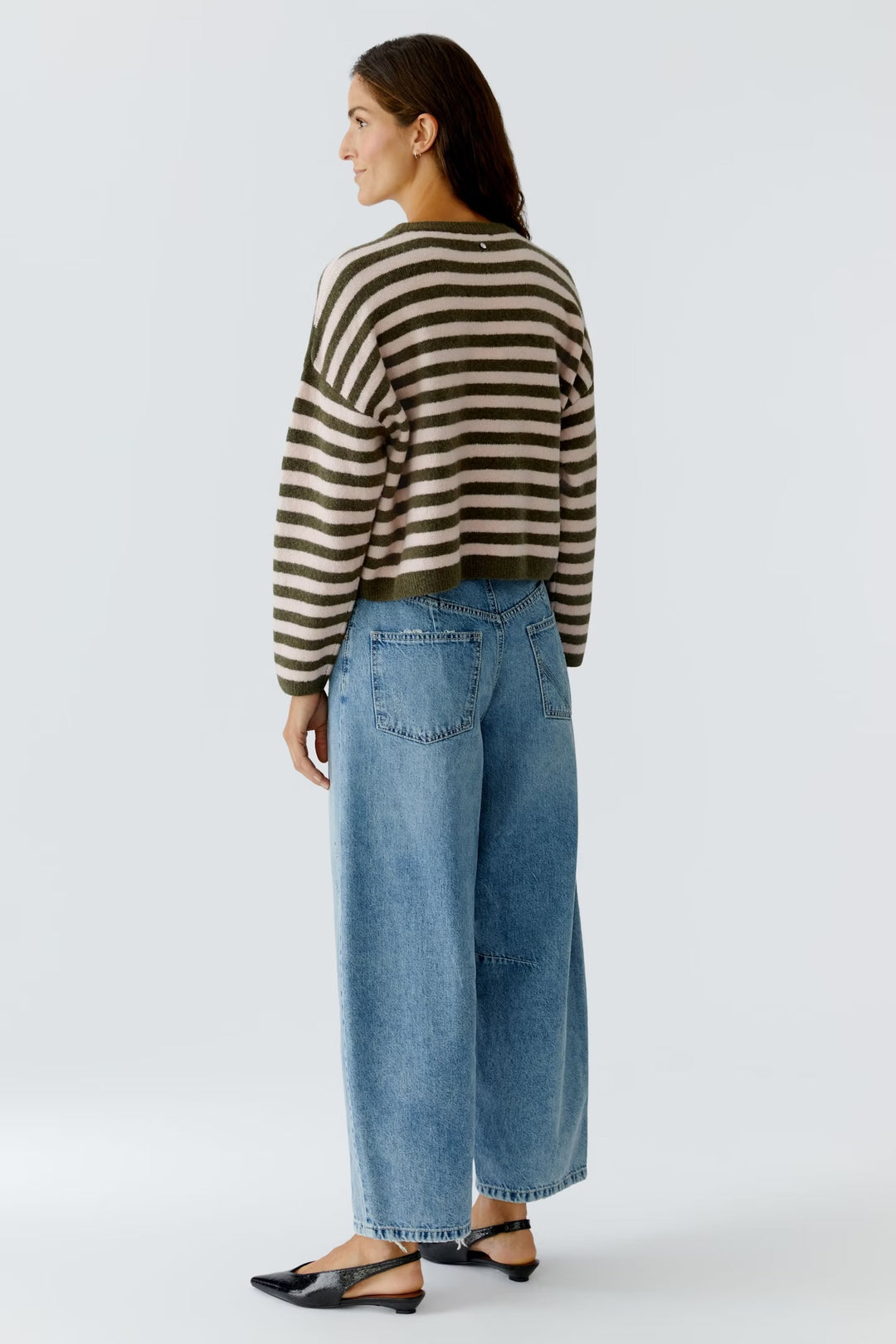 Oui Striped Pullover In Khaki Rose